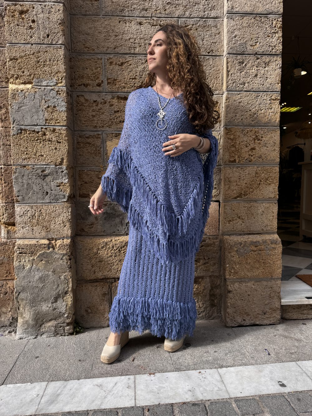 Vestido flecos Azul Añil. Colección Moon. - Imagen 2