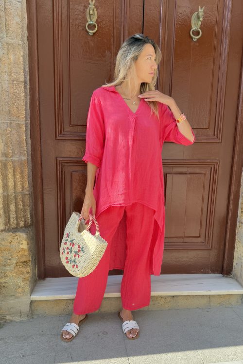 Conjunto de lino frambuesa