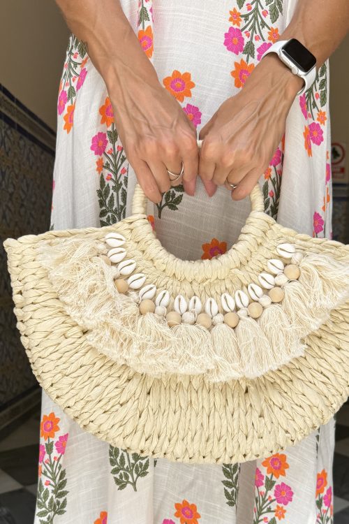 Bolso de rafia conchas