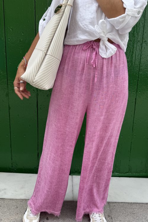Pantalón lino frambuesa