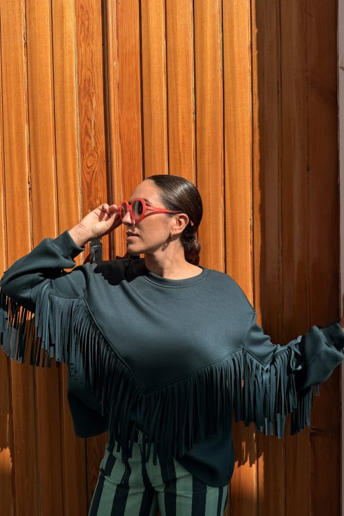 Sudadera flecos verde