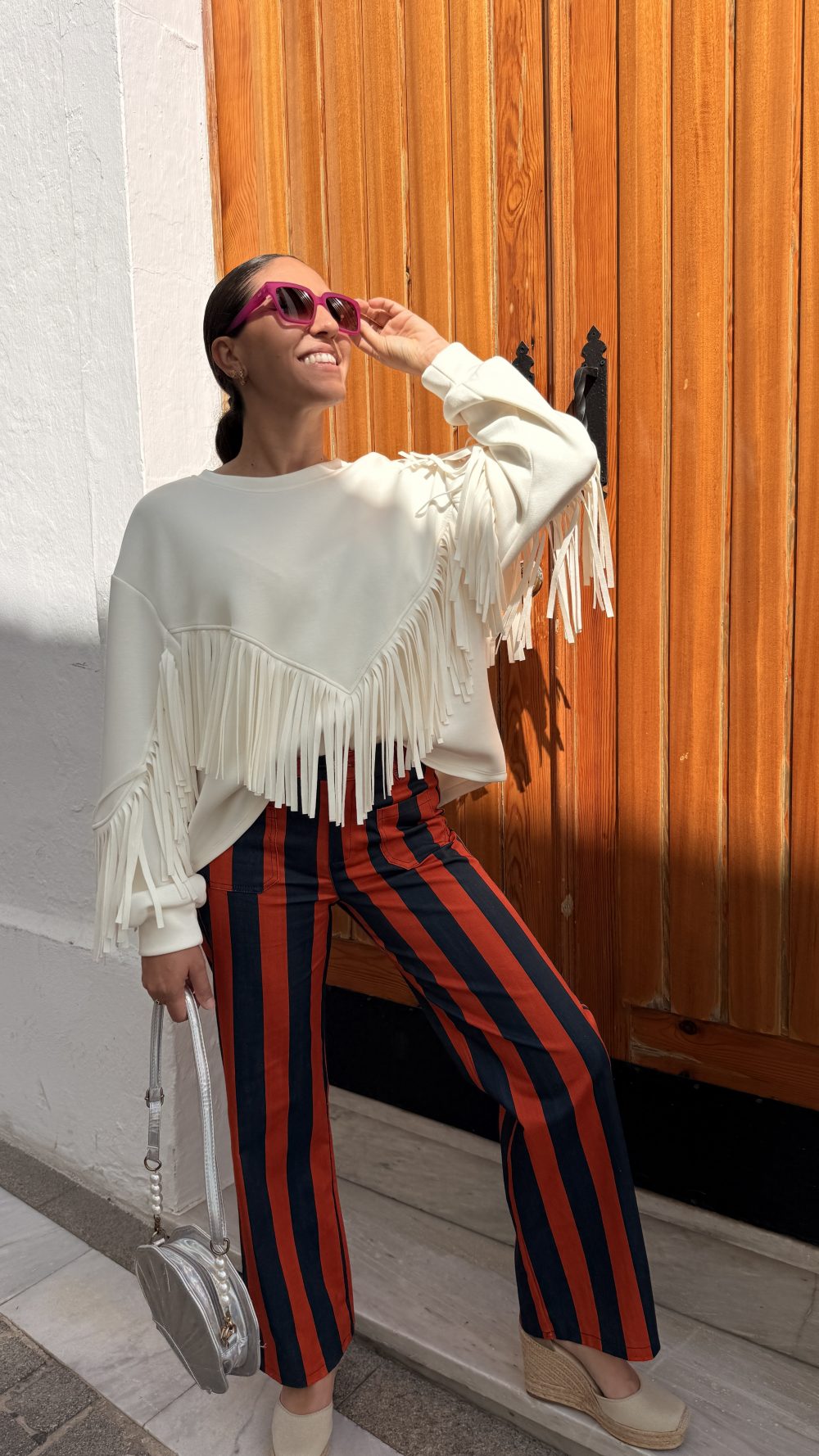 Sudadera flecos blanca - Imagen 2
