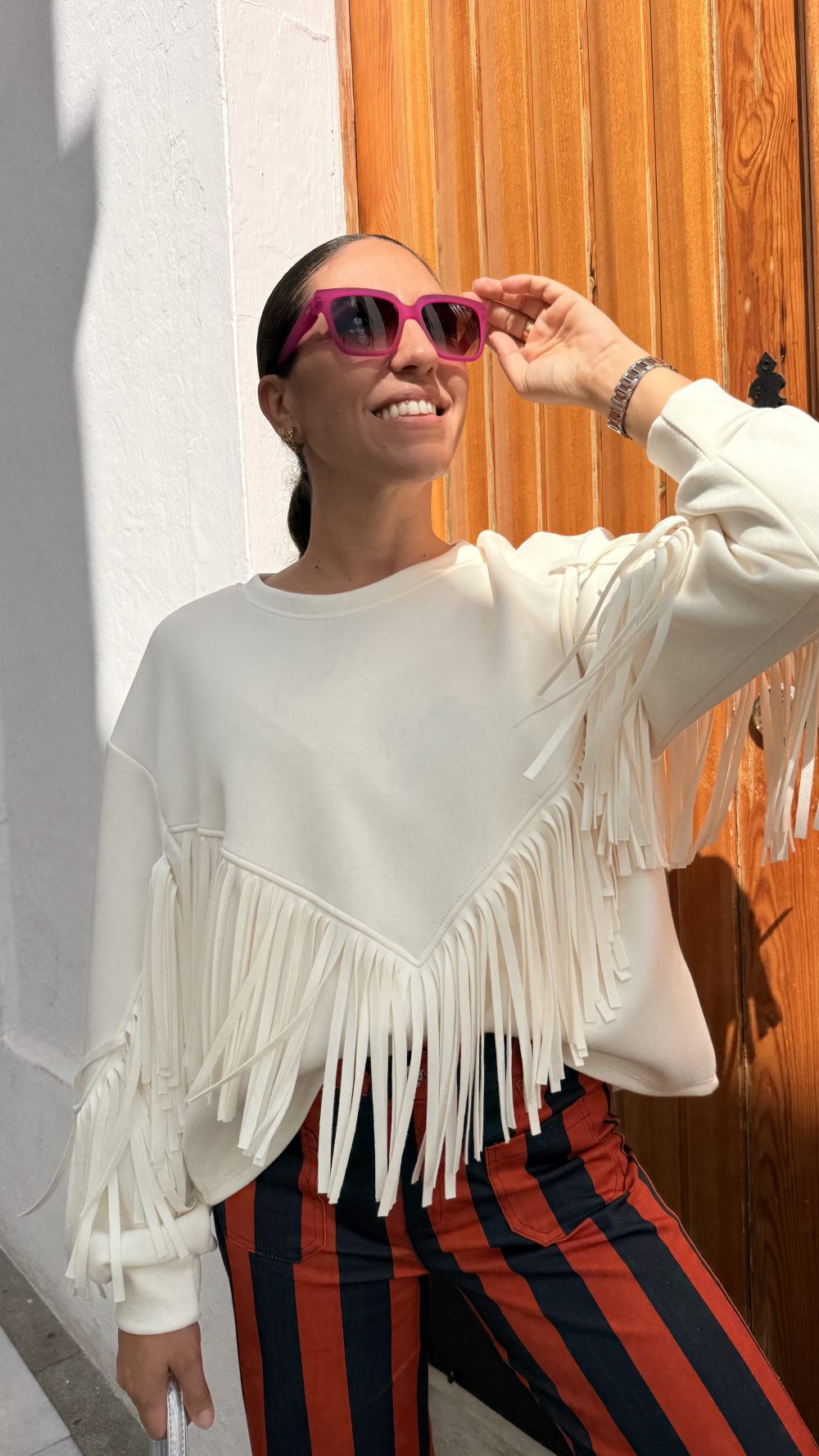Sudadera flecos blanca