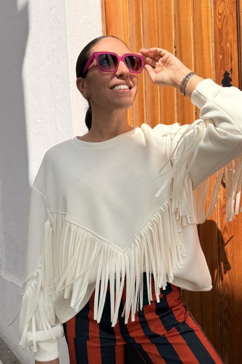 Sudadera flecos blanca