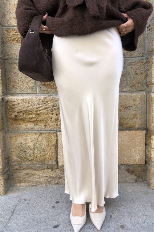 Falda satén champán