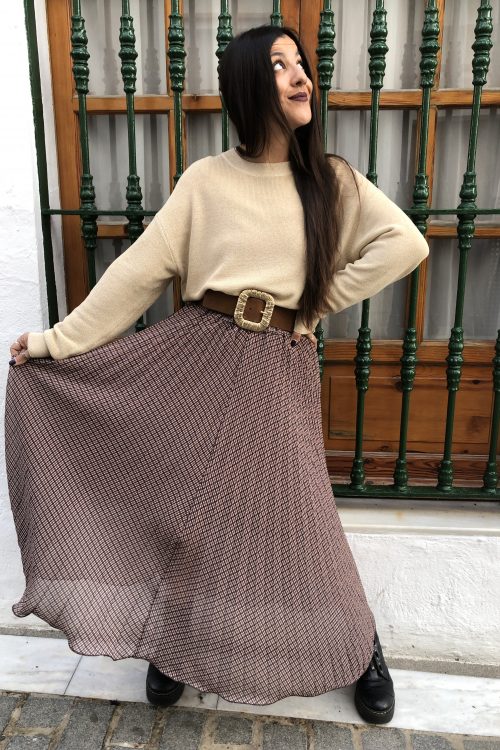 Falda Midi Plisada Microcuadro