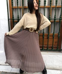 Falda Midi Plisada Microcuadro