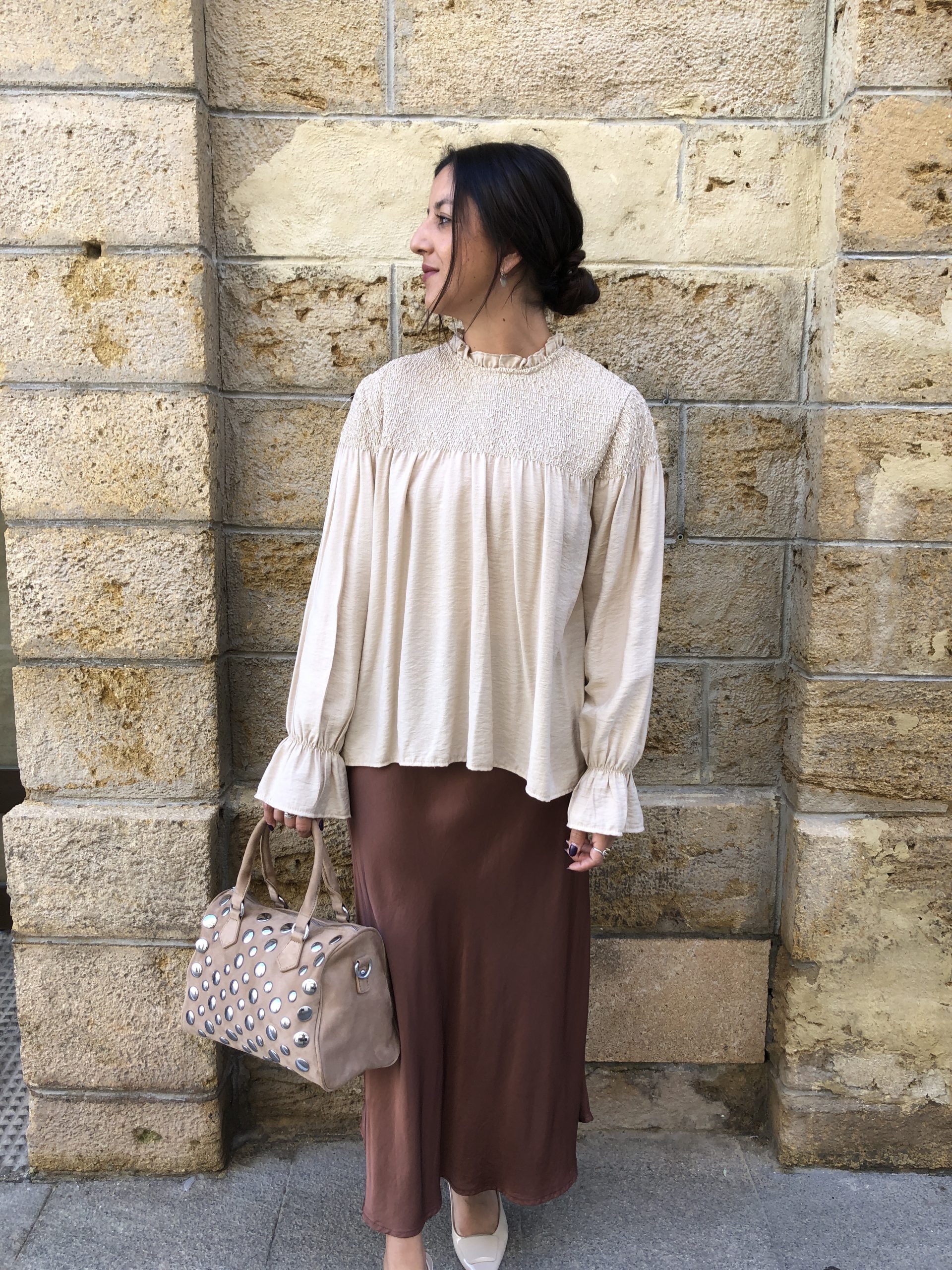 Falda satén marrón - Imagen 2