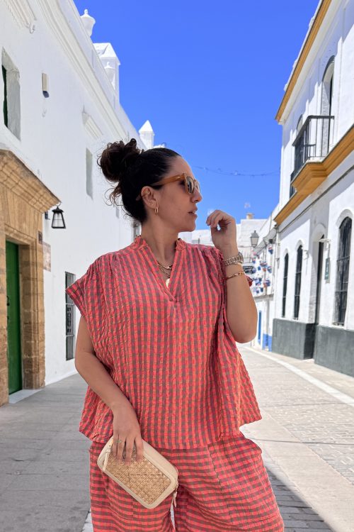 Camisa Cuadros Coral